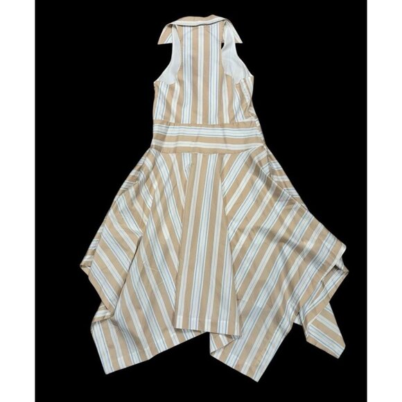Maeve Sz 8 Dress Anthropologie Asymmetrical Handkerchief Hem Striped Beige White - Picture 5 of 9